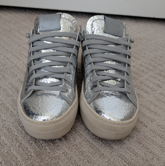 P448 Thea Stellar Sneakers Metallic Silver Size 9 - Picture 9 of 10